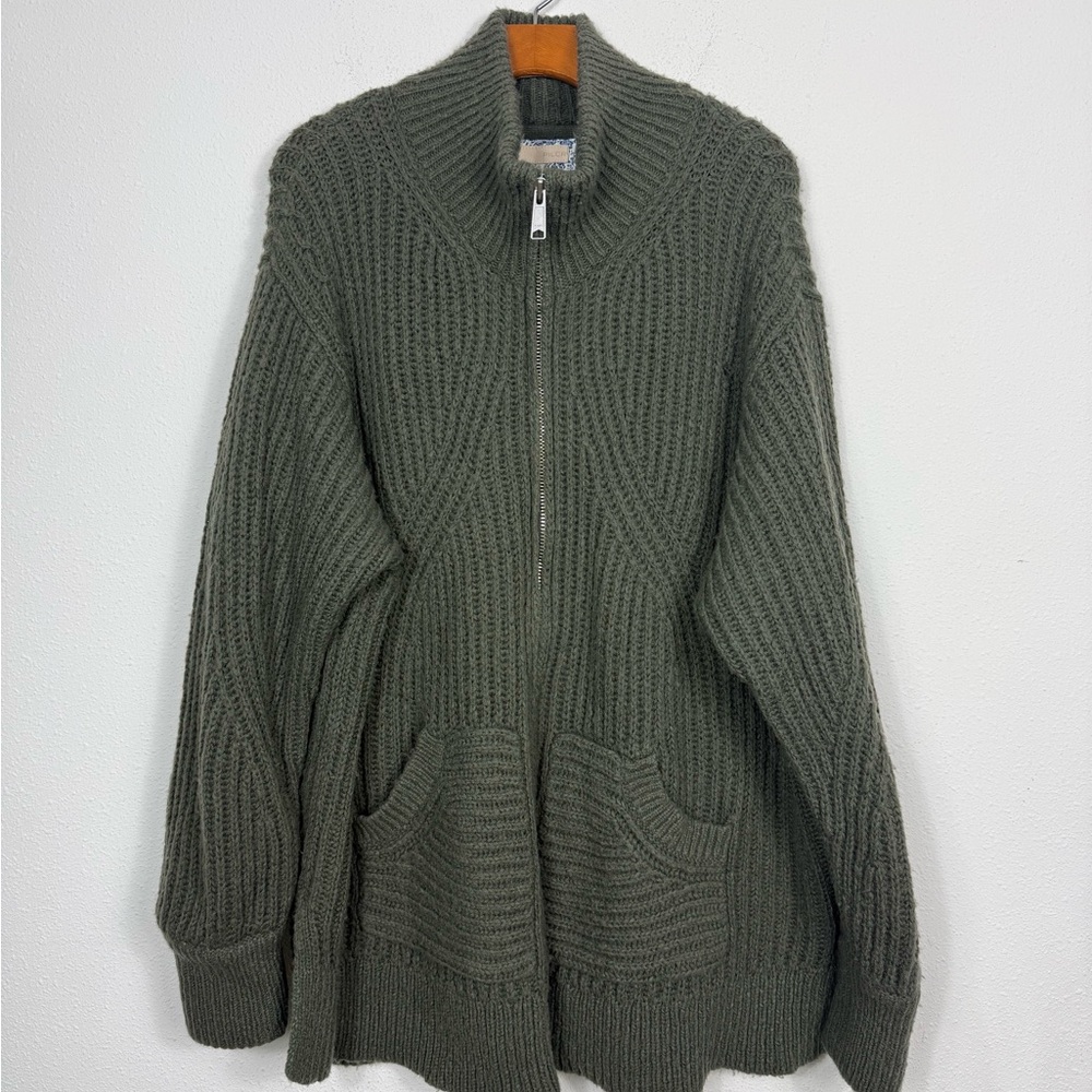 Anthropologie Pilcro Zip Front Longline Green Cardigan Sweater Wool Blend Sz 2X - Picture 3 of 16